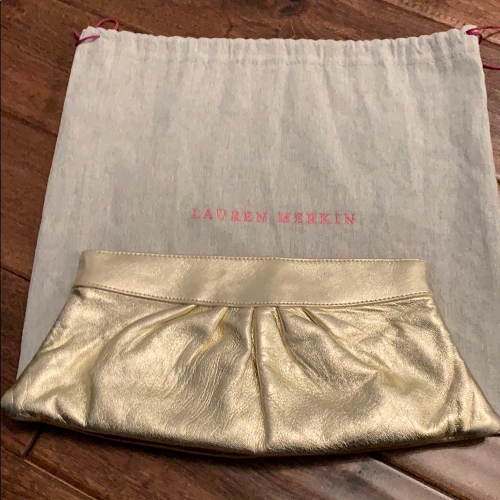 Lauren Merkin gold clutch with dust bag
